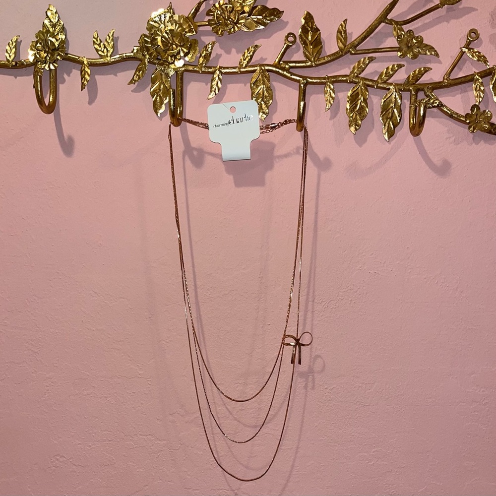 Charming Charlie Rose Gold Bow Necklace